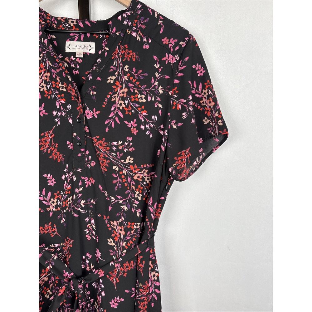 Nanette Lepore Black Floral Print Maxi Dress Size 14 Tie Waist Whimsigoth Fairy - Picture 2 of 14